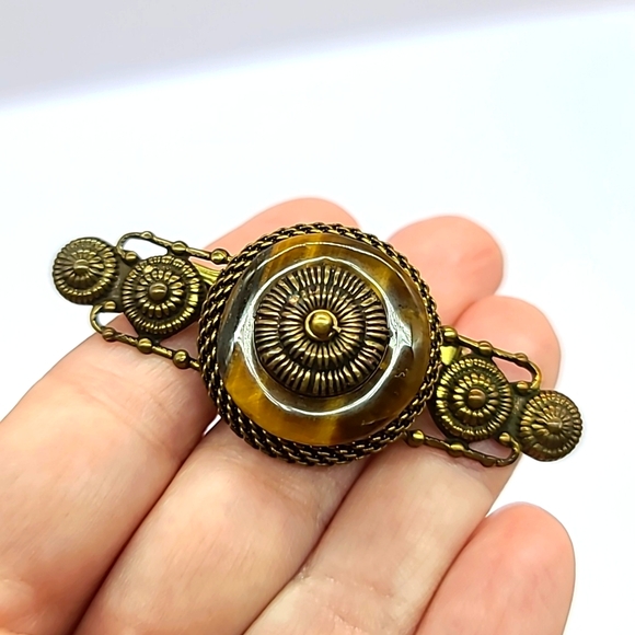 Jan Michaels of San Francisco Tigers Eye & Bronze Rotors Steampunk Brooch! - Picture 8 of 10
